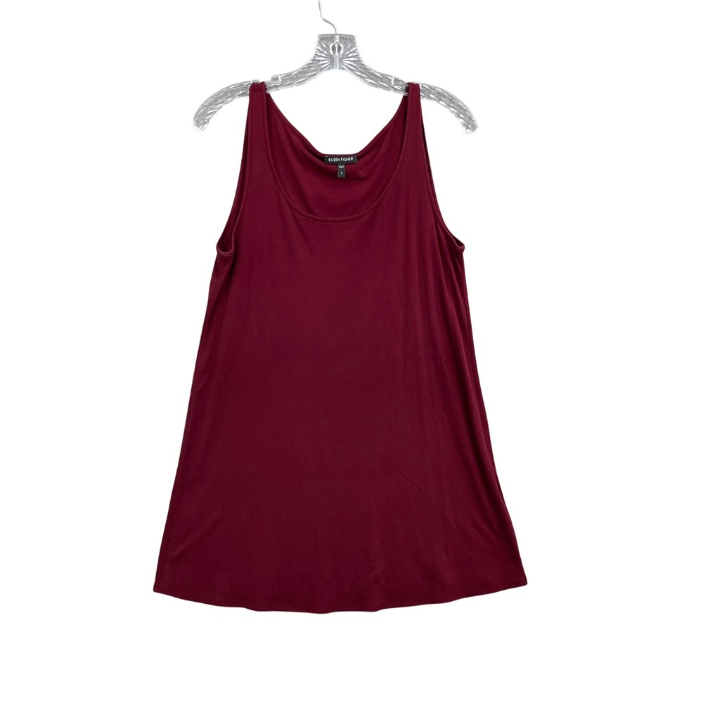 Eileen Fisher Tank Top‎ Womens Small Burgundy 100% Silk Jersey Scoop Neck A-Line